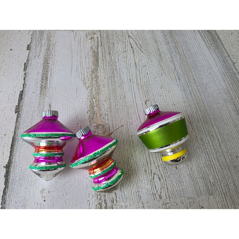Vintage radko shiny Bright tornado topper flocked glitter purple green Xmas